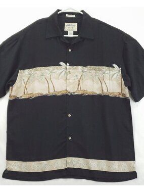 Bamboo Cay Shirt Mens Large Black Beige Hawaiian Beach Camp